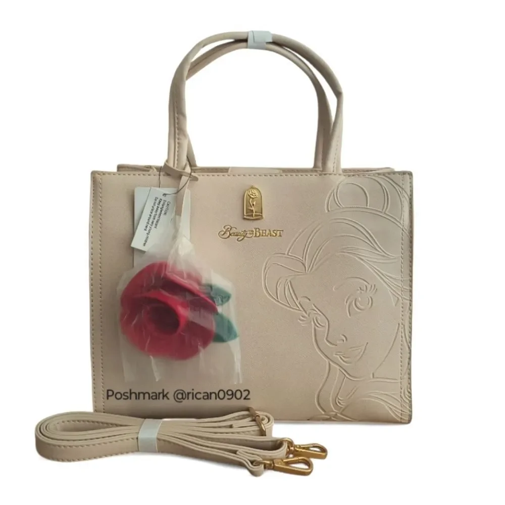 Loungefly Disney Beauty and the Beast Belle Debossed Cream Satchel